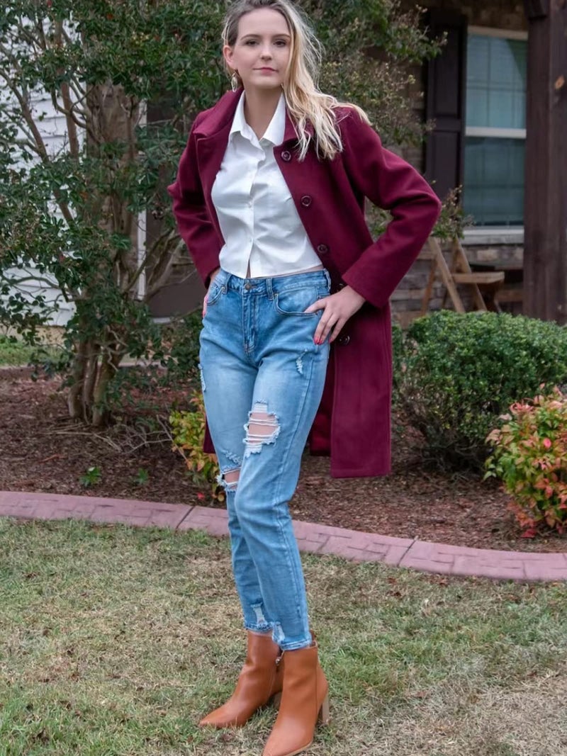 Jenkoon Women's Wool Trench Coat Winter Long Thick Overcoat Walker Coat (Wine, X-Large) - Image 4